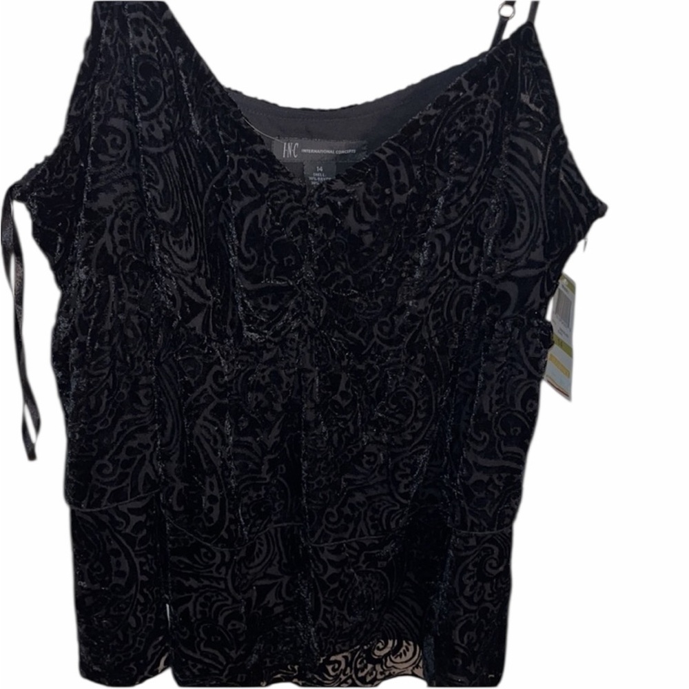 INC International Concepts size 14  black flocked velvet adjustable camisole NWT